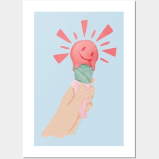 Melting Smiling Sunshine Ice Cream Cone Posters and Art